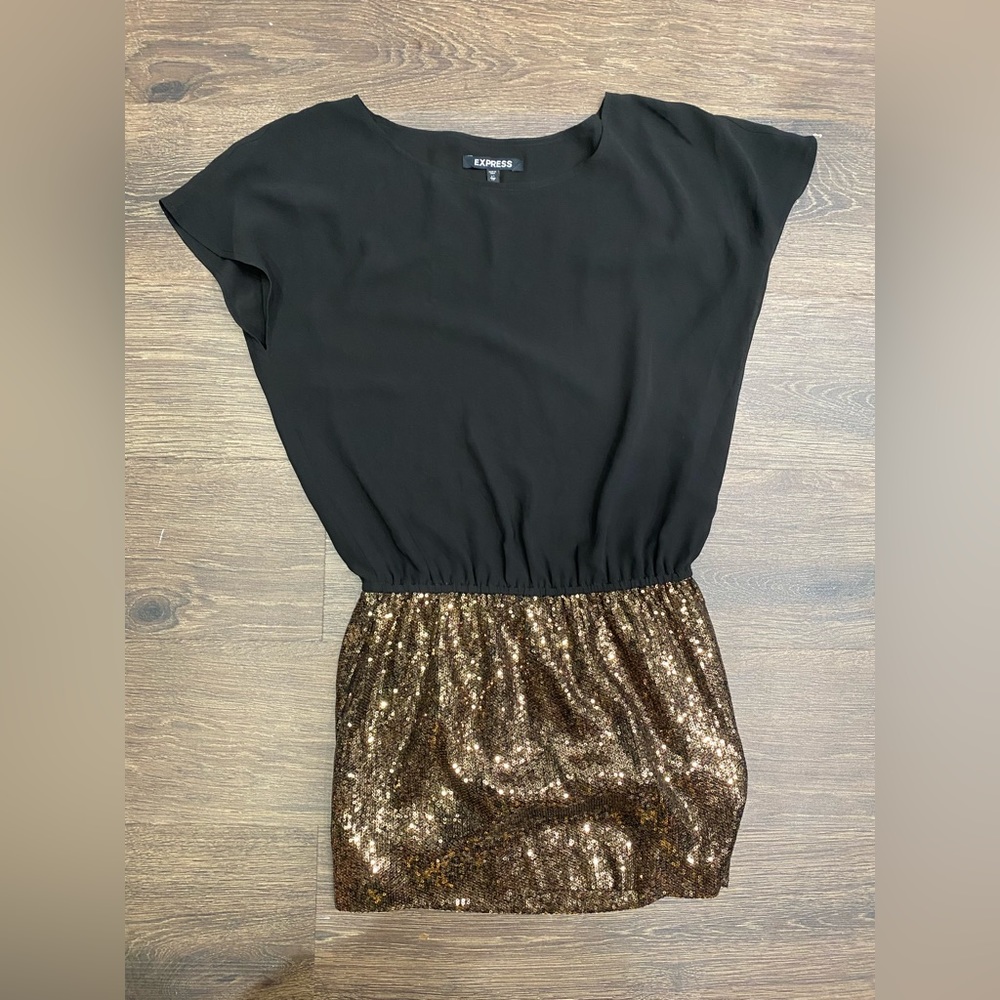 Express two tone black and gold sequin dress
